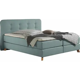 Home Affaire Boxspringbett HOME AFFAIRE "Cecina", blau (petrol), B:222cm L:210cm, Struktur fein (100% Polyester), Komplettbetten, Boxspringbett, in 5 Breiten, 3 Ausführungen, 2 Härtegrade, Knopfheftung, Topper