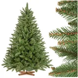 FairyTrees - Künstlicher Weihnachtsbaum Fichte Natur, mit grünem Stamm und Echtholz Baumständer