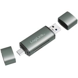 Logilink USB 3.2 (Gen1) Kartenleser für SD- und microSD-Karten im Aluminiumgehäuse, für Speicherkarten bis 2 TB, Anschluss über USB-A oder USB-C