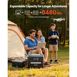 Vevor Tragbare Powerstation, 2400-W-Solargenerator mit Faltbarem 200-W-Solarpanel, Erweiterbarem 2160-Wh-LiFePO4-Akku, 10 Ausgängen & Einstellbare...
