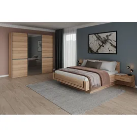 Musterring Schlafzimmer-Set MUSTERRING "Sorrent, Kleiderschrank, Bett & Nachtkommoden, teilmassiv Eiche", braun, Schrank 250cm Breit / 236cm Hoch + ohne Matratze, B/H: 180cm x 200cm, Schrank 250cm Breit / 236cm Hoch, Glas, Hartfaserplatte, Holz teilmassiv,
