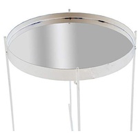 Kleiner Beistelltisch Metall Weiß/Spiegelglas Ø 36 cm ca. 43 cm hoch Tabletttisch Rund Metall Kleiner Tisch Rund Beistelltisch Weiß Deko Tablett Tisch mit abnehmbaren Tablett mit Gestell Dekotablett
