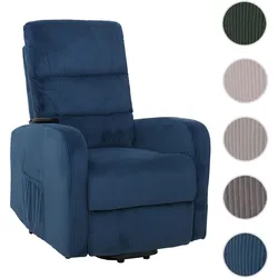 Fernsehsessel HWC-K62, Relaxsessel TV-Sessel Liege, Liegefunktion Aufstehhilfe, Metall Stofff/Textil Cord ~ blau