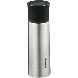 Relaxdays Trinkflasche Edelstahl, 400 ml, auslaufsicher, Kalt- & Heißgetränke, Vakuum Isolierflasche mit Becher, silber