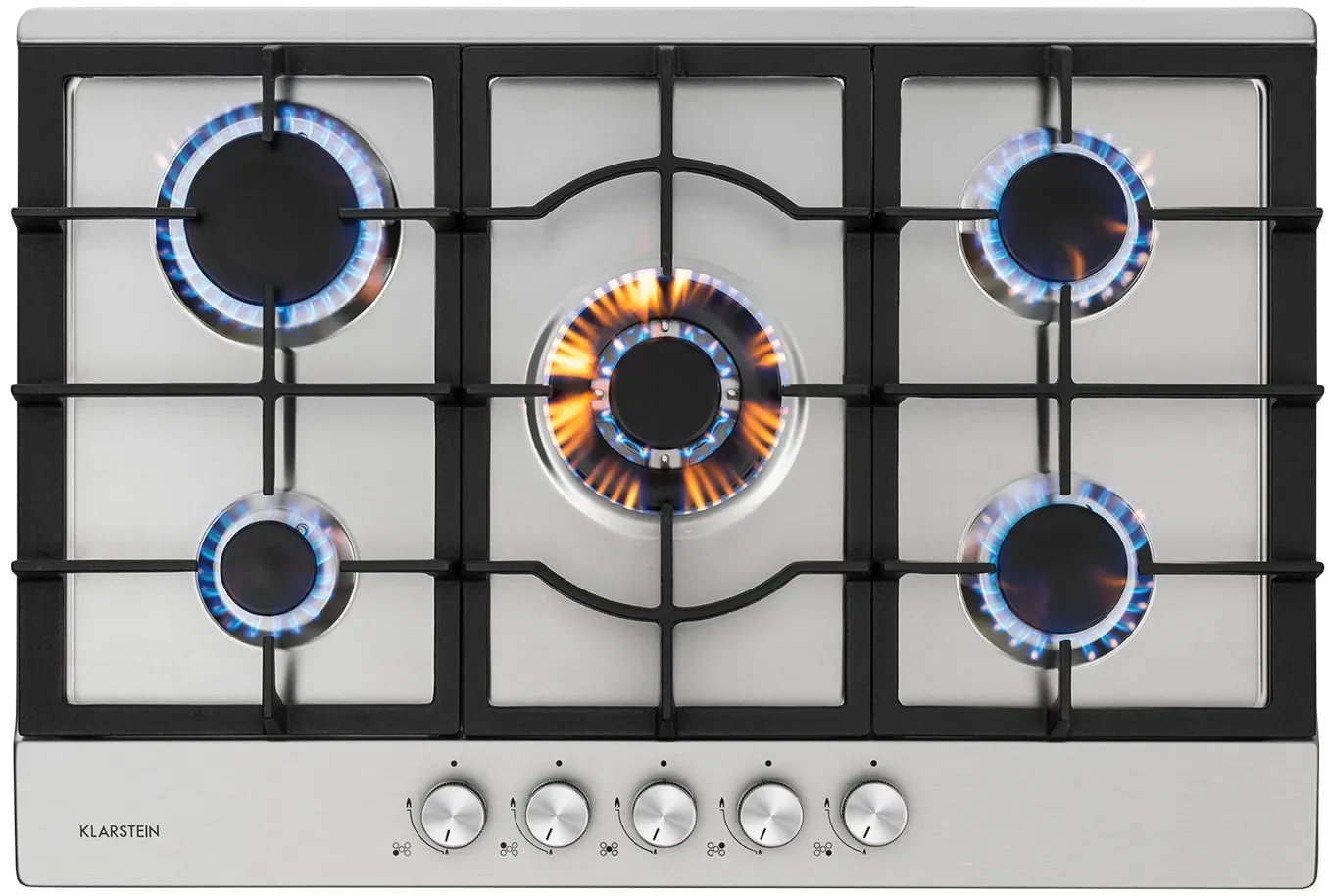 Ignito 5 Zonen Gaskochfeld 5-flammig Sabaf-Brenner Edelstahl silber Silber 5 Brenner