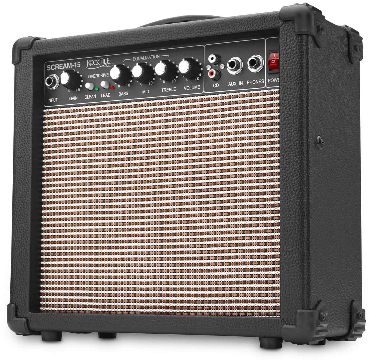 Rocktile Scream-15 Gitarrenverstärker Verstärker (Anzahl Kanäle: 2 (Clean und Overdrive), 15 W, Mini Combo Amp - 3-Band Equalizer) schwarz
