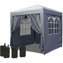 Quick Star Pop-Up-Pavillon 2,5 x 2,5 m Smoky Grau mit 4 Easy-Klett Seitenwänden und 4 Fußgewichten