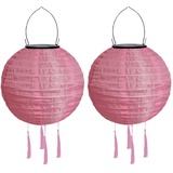 Yeehliny Lampions Außen Wetterfest Solar Laterne Solarlampen Lampenschrimp Außenlaternen 20cm Solar LED Laterne Wasserdicht Nylon Hängende Gartenlaterne Solar Lampion Solarbeleuchtung (2PCS/Rosa)