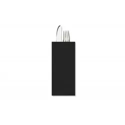 Schachtel mit 800 einfachen Besteckhalter-Papierumschlägen 11x25 in Schwarz mit Serviette