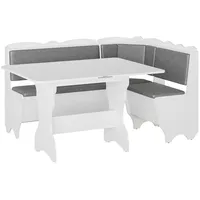 RODNIK Eckbankgruppe Rhodos grau-weiß, Sitzbank, Truhenbank Kunstleder, Esstisch ausklappbar weiß - Grau/Weiß