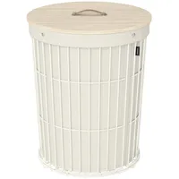 Songmics Wäschekorb mit Deckel, runder Wäschekorb, 95 L, vielseitig, abnehmbarer Wäschesack, große Kapazität, für Waschküche, Schlafzimmer, Wohnzimmer, cremeweiß