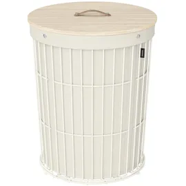 Songmics Wäschekorb mit Deckel, runder Wäschekorb, 95 L, vielseitig, abnehmbarer Wäschesack, große Kapazität, für Waschküche, Schlafzimmer, Wohnzimmer, cremeweiß