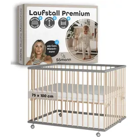 Sämann Laufgitter mit Matratze Cloud Air & Lattenrost | grau/natur | Premium | Gr.: 75x100 cm)