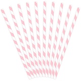 partydeco Trinkhalme, Papierstrohhalme diagonal gestreift 19cm rosa weiß 10er Set rosa