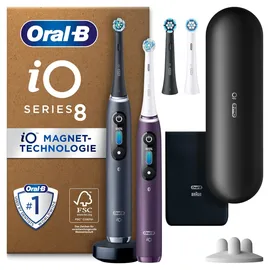 Oral B Oral-B iO Series 8 Plus Edition Elektrische Zahnbürste/Electric Toothbrush, Doppelpack PLUS 3 Aufsteckbürsten inkl. Whitening + Magnet-Etui, 6 Putzmodi, black/violet