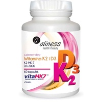 Vitamin K2 MK-7 + D3 aus Natto 100mcg ALINESS Knochen 60 Vegetarische Kapseln