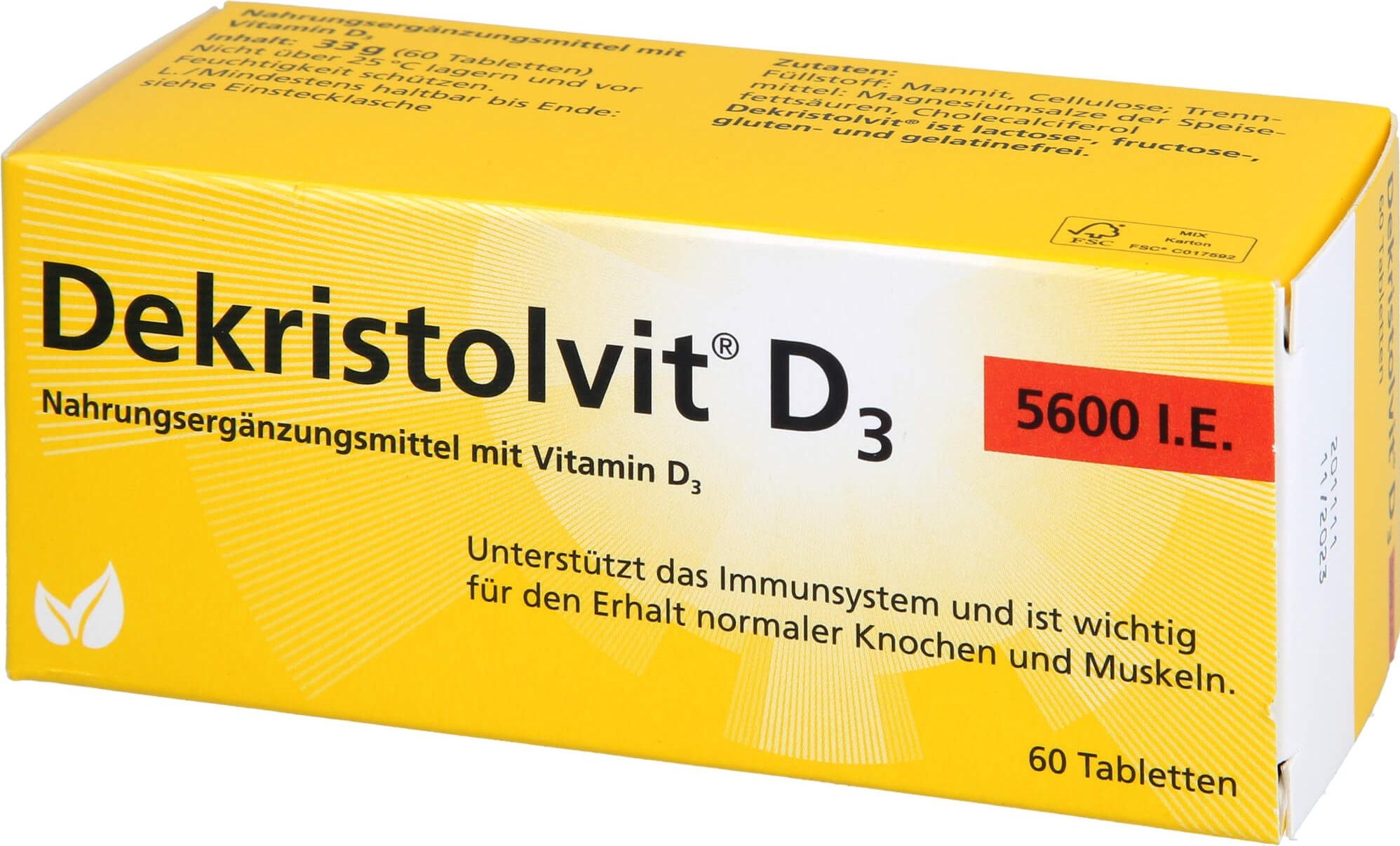 Dekristolvit, Vitamine + Nahrungsergänzung, D3 5600 I.E. Tabletten, 60 St. Tabletten (60 Stück, Tabletten, 33 g)