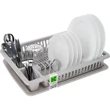 KADAX Geschirrabtropfer aus Kunststoff, Abtropfgestell mit Besteckkorb, Geschirrkorb, 46,5 x 37 x 8,3 cm, Abtropfschale, Geschirrständer, Geschirrablage für Teller, Gläser, Besteck (Hellgrau)