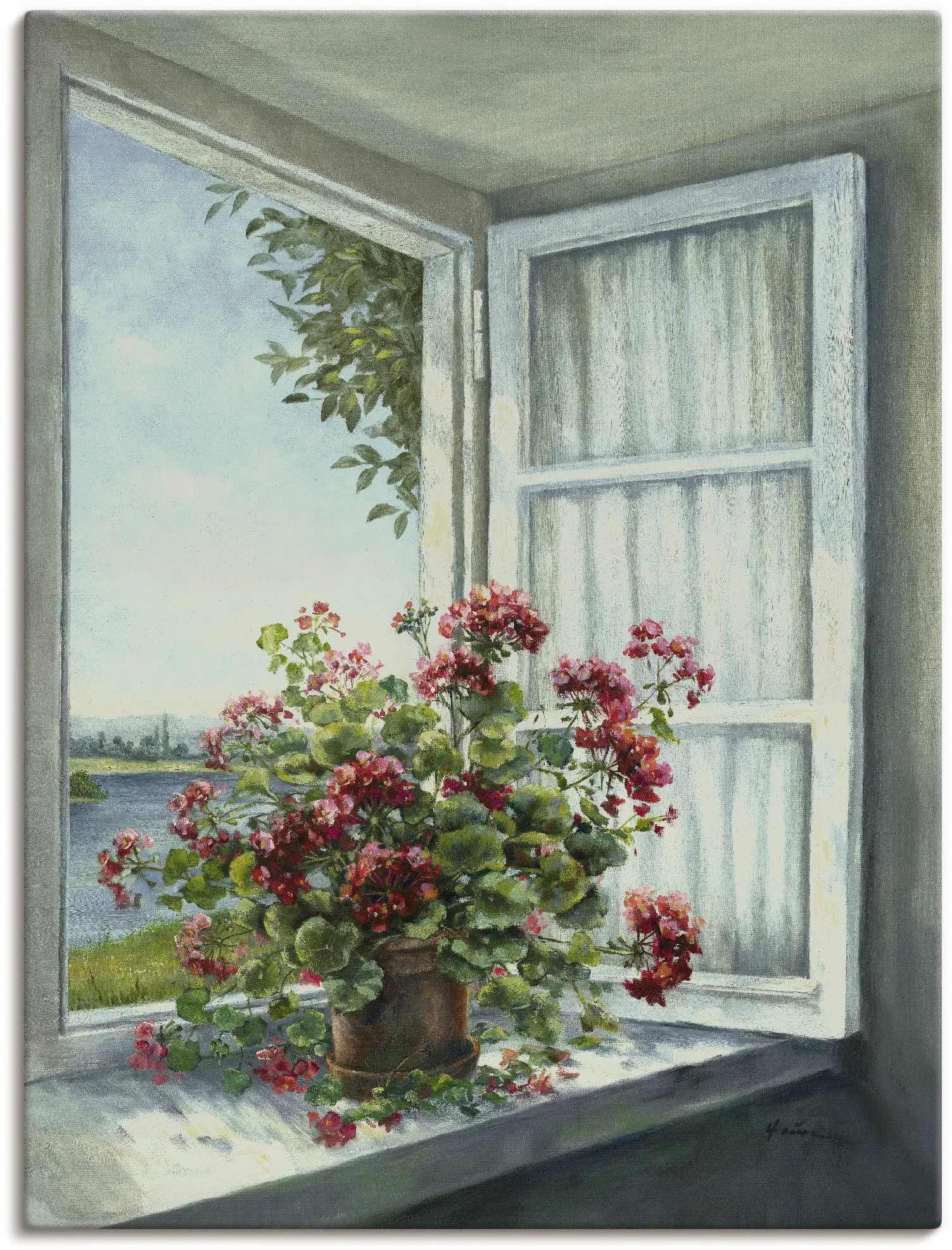 Artland Wandbild »Geranien am Fenster«, Blumen, (1 St.), als Alubild, Outdoorbild, Leinwandbild, Poster, Wandaufkleber Artland Farbe Bild(er): weiß