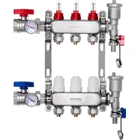 Vevor 3-Zweig-Wärmeverteilungsverteiler, 1/2-Zoll-PEX-Rohrverteiler, Edelstahl-PEX-Verteiler für hydronische Fußbodenheizung,