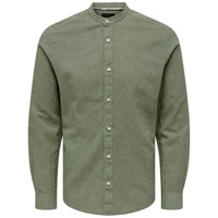 ONLY and SONS ONSCaiden LS Solid Linen MAO Shirt Hemd grün