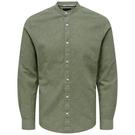 ONLY and SONS ONSCaiden LS Solid Linen MAO Shirt Hemd grün