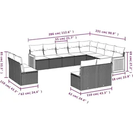 vidaXL Gartensofa-Set mit Kissen, grau, Polyrattan