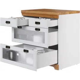 OTTO home Unterschrank OTTO HOME "Rügen", weiß (weiß, honig), B:80cm H:88cm T:60cm, Massivholz, Schränke, Unterschrank, Breite 80 cm, Kiefer massiv, Schubkästen mit Glaseinsatz
