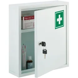 Relaxdays Medizinschrank, abschließbarer Apothekerschrank, für Medikamente, HxBxT: 36 x 31,5 x 10 cm, hängend, weiß/grün