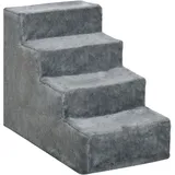 Hundetreppe 4-stufig, 35 Cm Katzentreppe Für Bett Und Sofa, Haustiertreppe Für Hunde Und Katzen Bis 5 Kg, Plüschoptik, Hellgrau - Pawhut