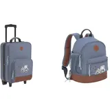 LÄSSIG Kinderkoffer Trolley Reisekoffer mit Teleskopstange und Rollen & Kinderrucksack mit Brustgurt Kindergartentasche Kindergartenrucksack 27 cm