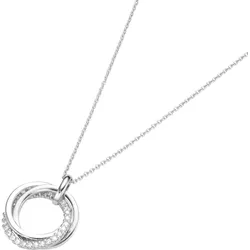 Kette mit Anhänger SMART JEWEL "3 Ringe verschlungen, Zirkoina Steine, Silber 925", weiß, Halsketten, Damen, 45cm, Silber 925 (Sterlingsilber)
