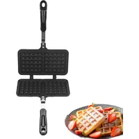 Handbetriebenes Waffeleisen, Waffelform Doppel-Waffelautomat Antihaftbeschichtet, Doppelwaffeleisen Für Nutzung Auf Herdplatten, 33.5 Cm X 21.5 Cm