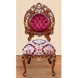 Casa Padrino Barock Esszimmerstuhl Bordeauxrot / Cremefarben / Braun / Gold 60 x 50 x H. 120 cm - Prunkvoller Massivholz Küchenstuhl mit edlem Muster - Barock Esszimmer Möbel