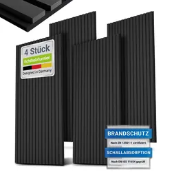 Juskys Wandpaneele Akustik 4er Set 2,88 qm - Holzfurnier & reduziert Hall und Lärm - Eiche Dunkelgrau