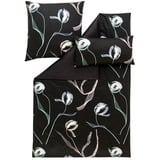 Estella Bettwäsche Tulipa 7597 900 Schwarz, Mako-Satin, 5 teilig, Tulpen, Blüten, Florales Design grün|schwarz