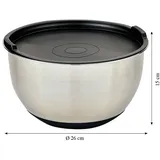 KESPER Rührschüssel Edelstahl, Ø 26 cm, mit Deckel, Ø Antirutsch-Silikonboden, spülmaschinengeeignet, 90896