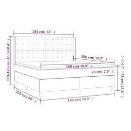 vidaXL Boxspringbett mit Matratze & LED Dunkelgrau 180x200 cm Stoff