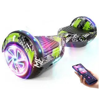 SISIGAD Balance Scooter 6,5 Zoll Dualmotorräder, Hoverboard mit LED-Licht, Smart Bluetooth, 10 km/h, Hoverboard mit LED Lichter Bluetooth,Geschenk für Kinder grau|grün