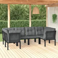 Ankonbej 6-tlg. Garten-Lounge-Set Schwarz und Grau Poly Rattan