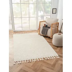 Hochflor-Teppich "Moroccan Pureness", weiß, B:140cm H:24mm L:200cm, Polypropylen (PP), Polyester, MYFLAIR MÖBEL & ACCESSOIRES, Teppiche, moderner Teppich, Uni Farben, flauschig weich durch Hochflor