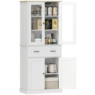 Homcom Küchenschrank, Hochschrank mit Schublade, verstellbaren Einlegeböden, Küchenbuffet mit Acryltüren, 2 Schrankfächer für Wohnzimmer, Esszimmer, 76 x 40