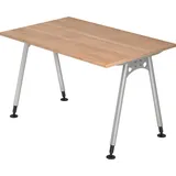 Hammerbacher AS12 höhenverstellbarer Schreibtisch nussbaum rechteckig, A-Fuß-Gestell silber 120,0 x 80,0 cm