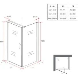 Aloni Duschkabine Eckdusche Schwingtür 6mm Klarglas 90x90x190cm