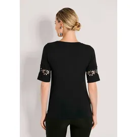 Madeleine Kurzarmshirt MADELEINE "Shirt Sommerliches Shirt mit Spitzendetail", Damen, Gr. 34, schwarz, Obermaterial: 95% Viskose CV. 5% Elasthan EL., Modern, normal, Shirts
