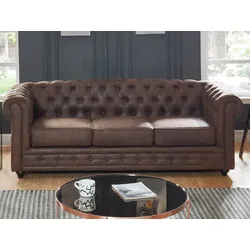 Sofa 3-Sitzer - Microfaser - Vintage-Look - CHESTERFIELD