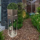 Harms Import Pflanzsäule Edelstahl Gartendeko Metallständer mit Schale silber Blumensäule Outdoor 110 cm hoch, mit 8 Dekokugeln