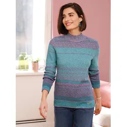 Strickpullover CASUAL LOOKS "Pullover", Damen, Gr. 46, blau (ozean, gestreift), 100% Baumwolle, meliert, gemustert, mehrfarbig, Langarm, Pullover