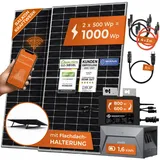 Solarway® 1000W Balkonkraftwerk mit Speicher 800W komplett Steckdose - neuester 800 Watt Wechselrichter - 1,6 kWh Anker Solix 1-500W Solarmodule & Envertech & Anker