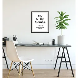 queence Bild »GIN IS THE ANSWER«, Schriftzug-Humor-Sprüche & Texte-Schwarz-Weiß, (1 St.), HD Premium Poster-Druck inkl. Holzrahmen queence Farbe Rahmen: schwarz + Farbe Bild(er): bunt